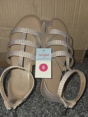 Cat & Jack Girls' Pale Pink Rhinestone Strappy Gladiator Sandals